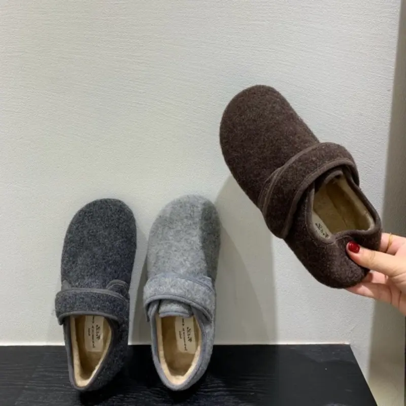 Women's Fashion Flat Shoes Autumn New Round Head Shallow Mouth Suede Soft Sole Anti-slip Wear-resistant Cotton Shoes
