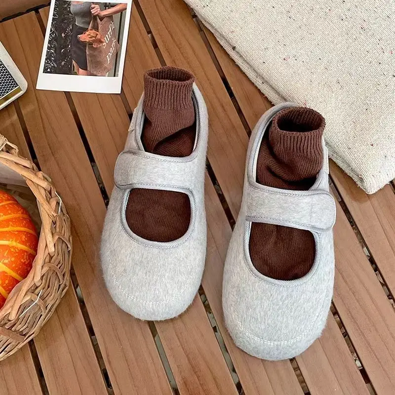 Women's Fashion Baotou Slippers Autumn New Round Head Shallow Mouth Suede Soft Sole Anti-slip Wear-resistant Flat Shoes