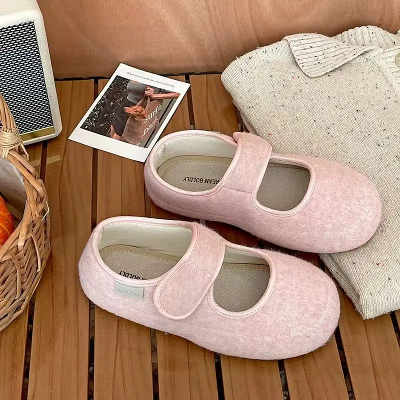 Women's Fashion Baotou Slippers Autumn New Round Head Shallow Mouth Suede Soft Sole Anti-slip Wear-resistant Flat Shoes
