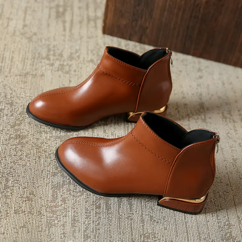 New Autumn Booties Women's Fashion Round Toe Spliced Rear Zipper Soft Sole Anti-Slip Wear-Resistant Ankle Boots