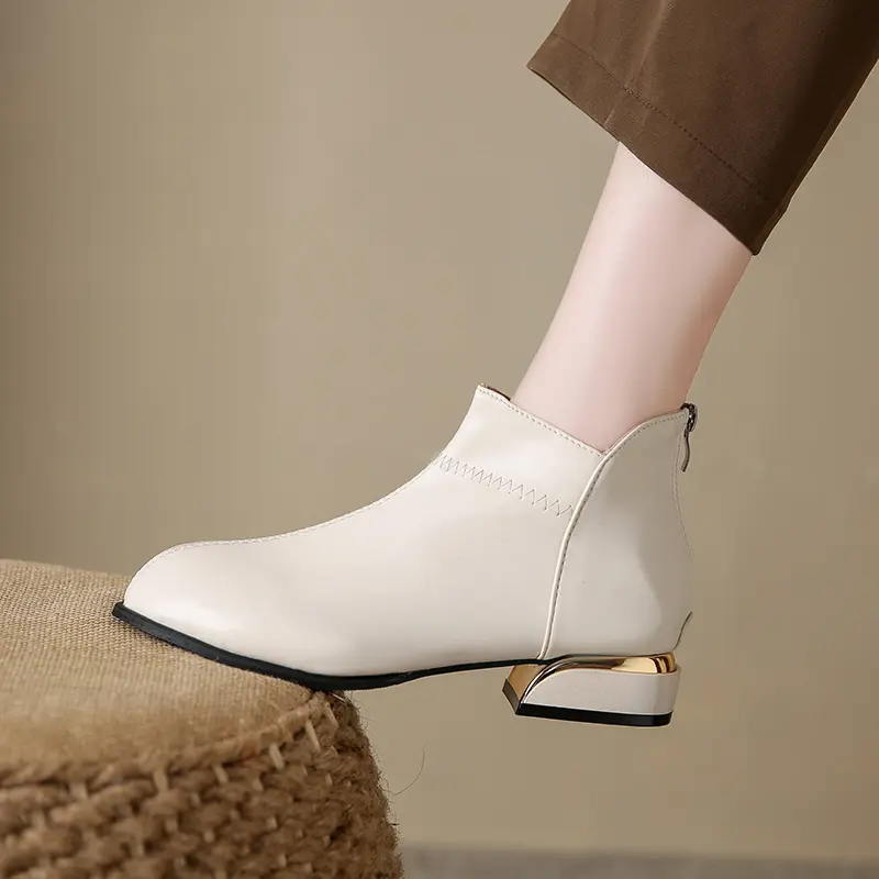 New Autumn Booties Women's Fashion Round Toe Spliced Rear Zipper Soft Sole Anti-Slip Wear-Resistant Ankle Boots