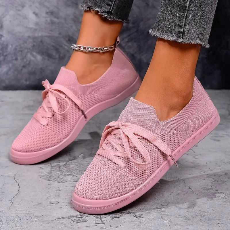 Plus Size Wide Toe Fat Foot Sneakers Women's Round Toe Mesh Breathable Non-slip Soft Sole Soft Side Flats