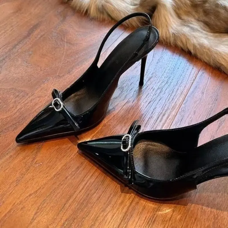 Temperament Baotou Stiletou Sandals Summer New Pointed Toe Shallow Mouth Bow Strap Anti-slip Wear-resistant High Heels