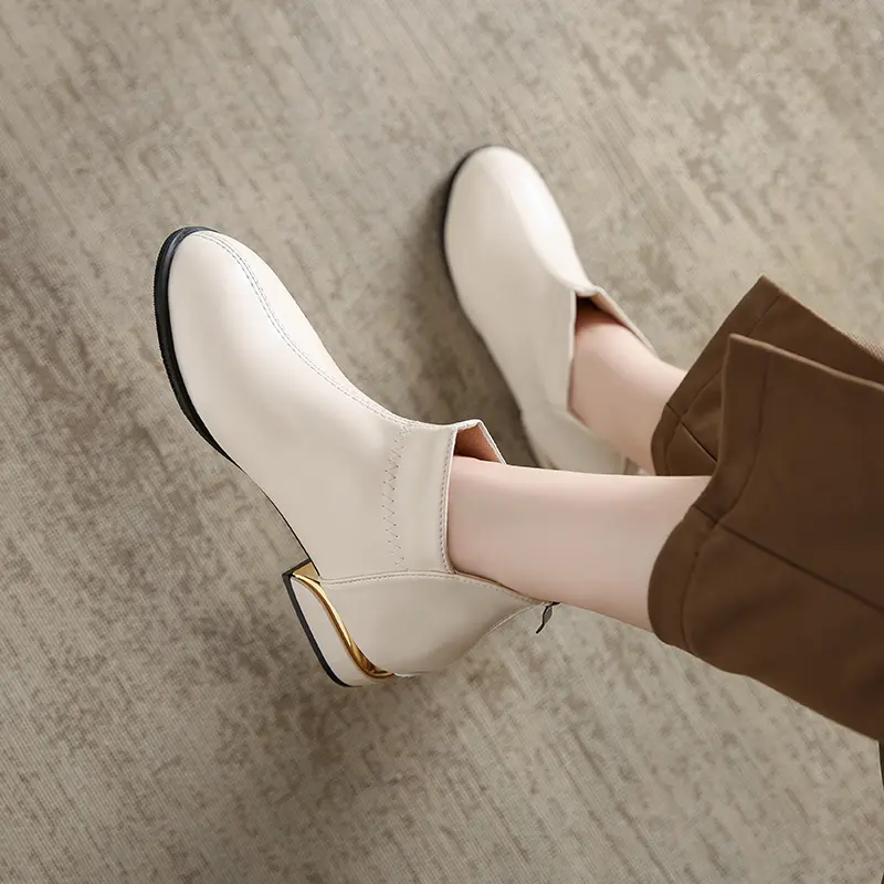 New Autumn Booties Women's Fashion Round Toe Spliced Rear Zipper Soft Sole Anti-Slip Wear-Resistant Ankle Boots