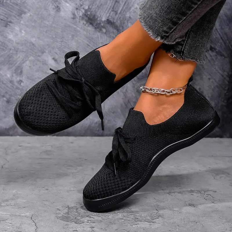 Plus Size Wide Toe Fat Foot Sneakers Women's Round Toe Mesh Breathable Non-slip Soft Sole Soft Side Flats