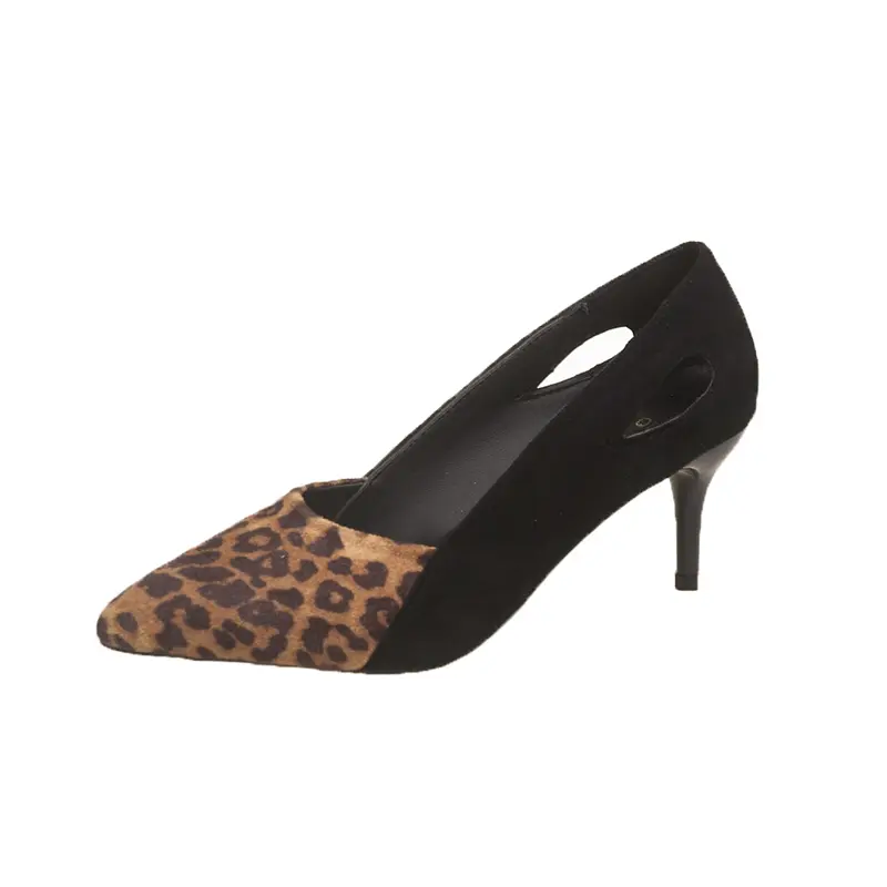Women's Fashion Thin Heel Shoes Pointed Shallow Mouth Suede Splicing Anti-slip Wear-resistant High Heels