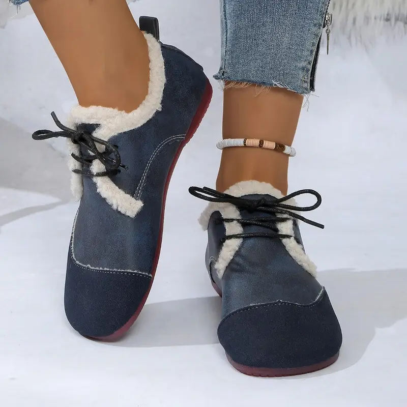 Women's Flat Shoes Winter New Round Head Deep Mouth Before Lacing Suede Soft Sole Anti-slip Wear-resistant Cotton Shoes