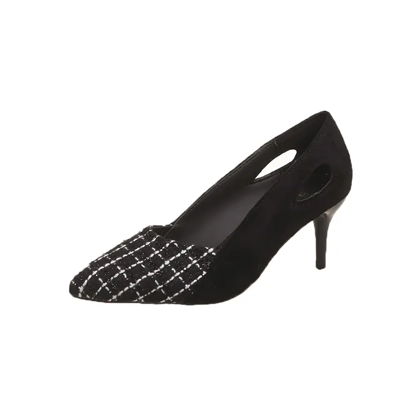 Women's Fashion Thin Heel Shoes Pointed Shallow Mouth Suede Splicing Anti-slip Wear-resistant High Heels
