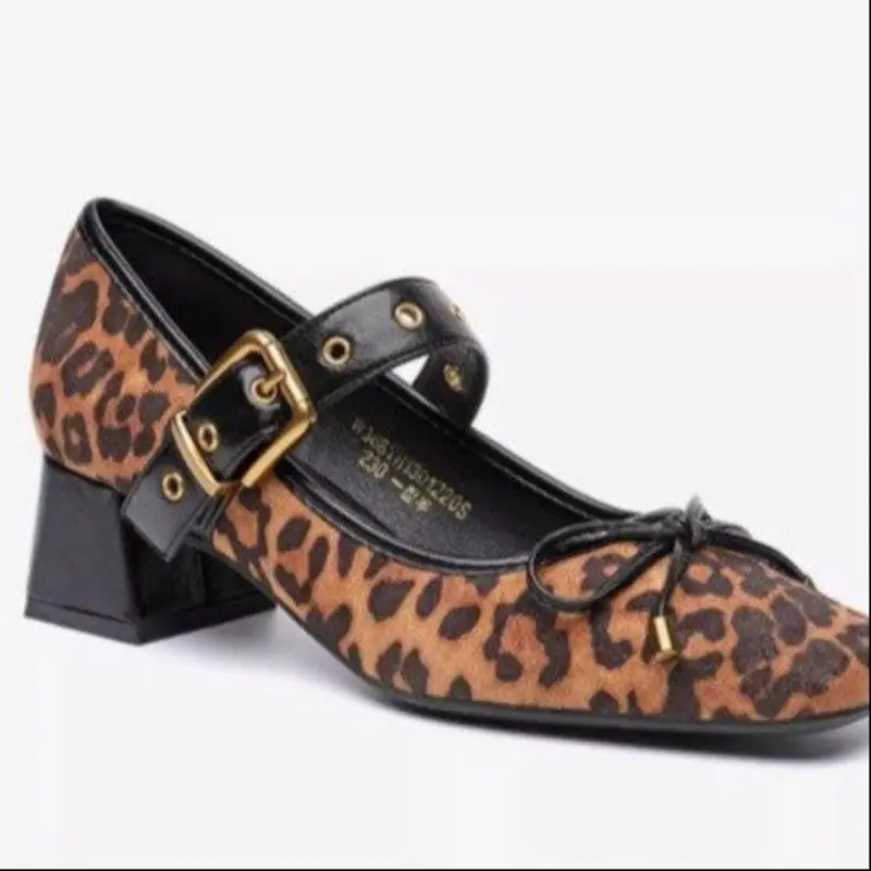 Women's Fashion Thick Heel Shoes Spring Square Head Shallow Mouth Suede Butterfly Knot Anti-slip Wear-resistant High Heels