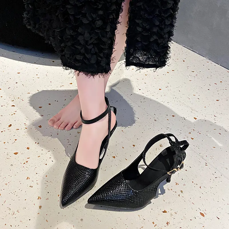 Baotou Shallow Mouth Leopard Print Sandals Summer New Pointed Toe One-band Anti-slip Wear-resistant High Heels