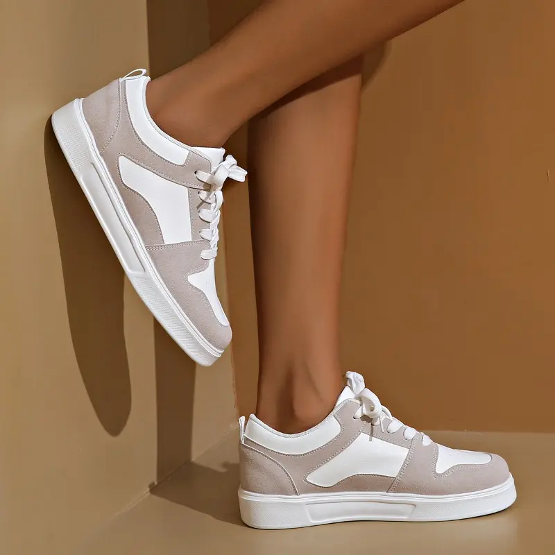 Women's Casual Sports Shoes Autumn New Round Head Front Lacing Splicing Anti-slip Wear-resistant Flat Shoes