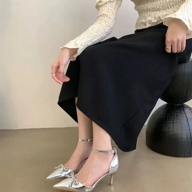 Women's Stiletto Sandals Spring New Pointy Head Shallow Mouth Rhinestone Butterfly Knot Anti-slip Wear-resistant High Heels