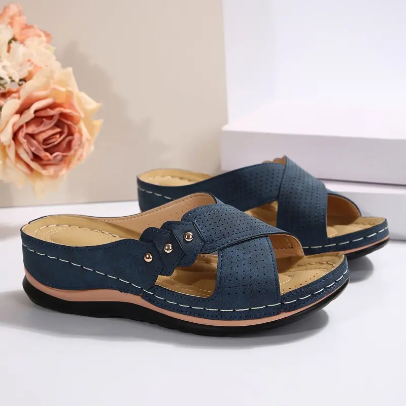 New Summer Vintage Beach Shoes Cross Slippers Lightweight Non-slip Sandals Women's Wedges Stitched Sandals