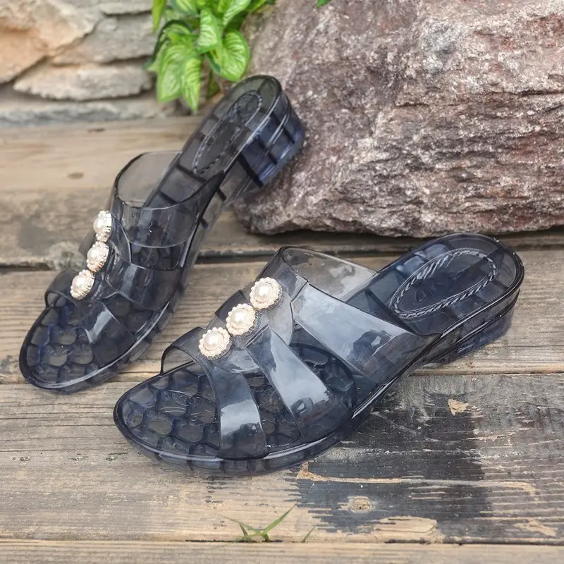 Summer Cool Drag Women's Fashion Round Toe Open Toe Hollow Home Non-slip Wear-resistant Soft Sole Kitten Heel Shoes