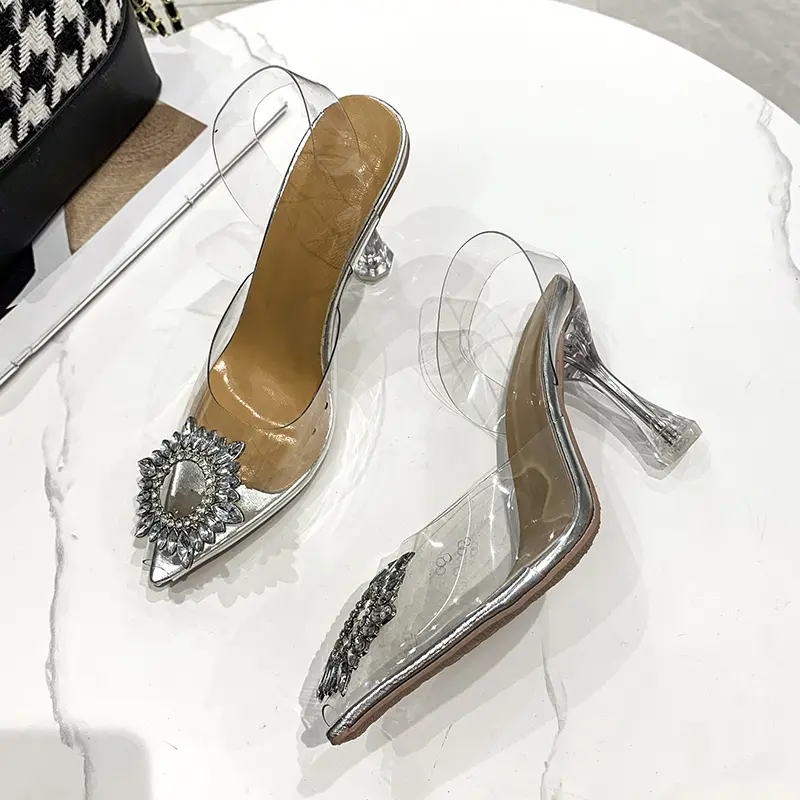 New Summer Stiletto Sandals Women's Fashion Pointy Pointy Shallow-cut Sequin Slip-off Anti-slip Wear-resistant High Heels
