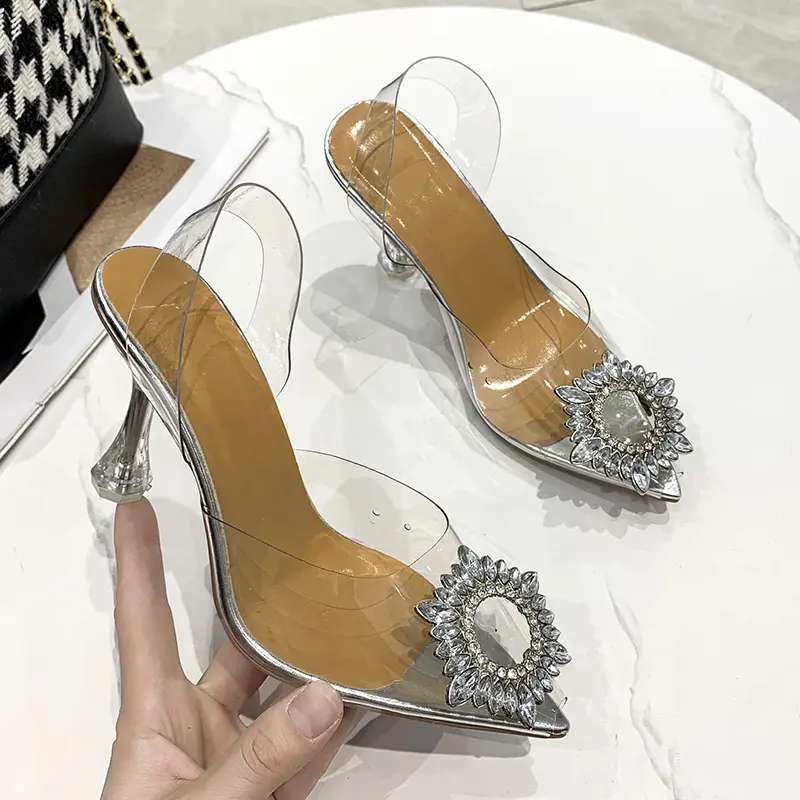 New Summer Stiletto Sandals Women's Fashion Pointy Pointy Shallow-cut Sequin Slip-off Anti-slip Wear-resistant High Heels