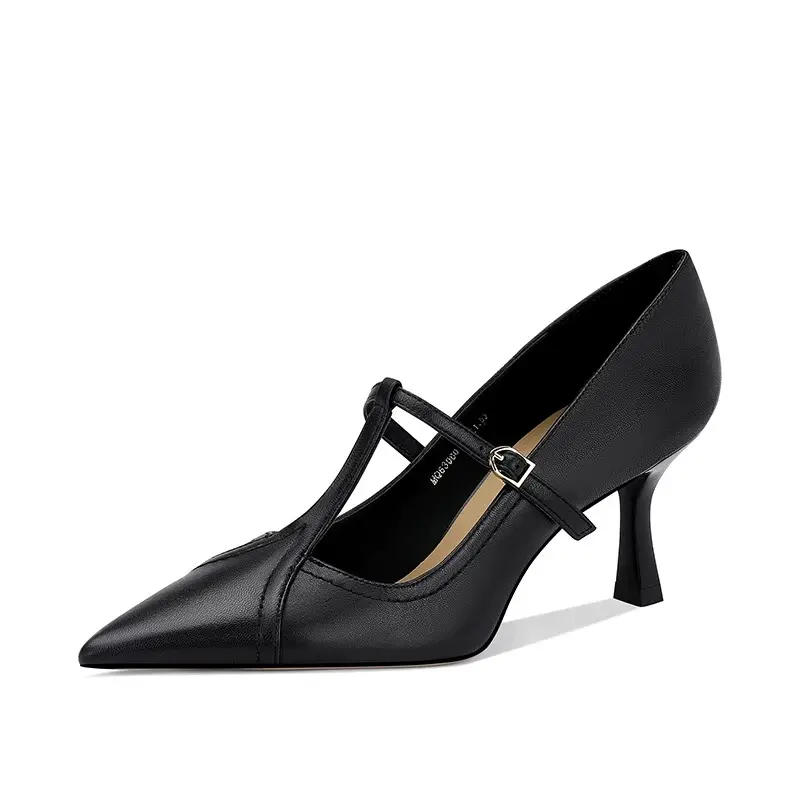 Temperament Stiletto Single Shoes Women's Autumn New Pointed Toe Shallow Mouth Splicing One Strap Non-slip High Heels