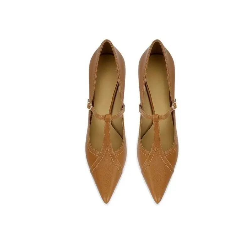 Temperament Stiletto Single Shoes Women's Autumn New Pointed Toe Shallow Mouth Splicing One Strap Non-slip High Heels