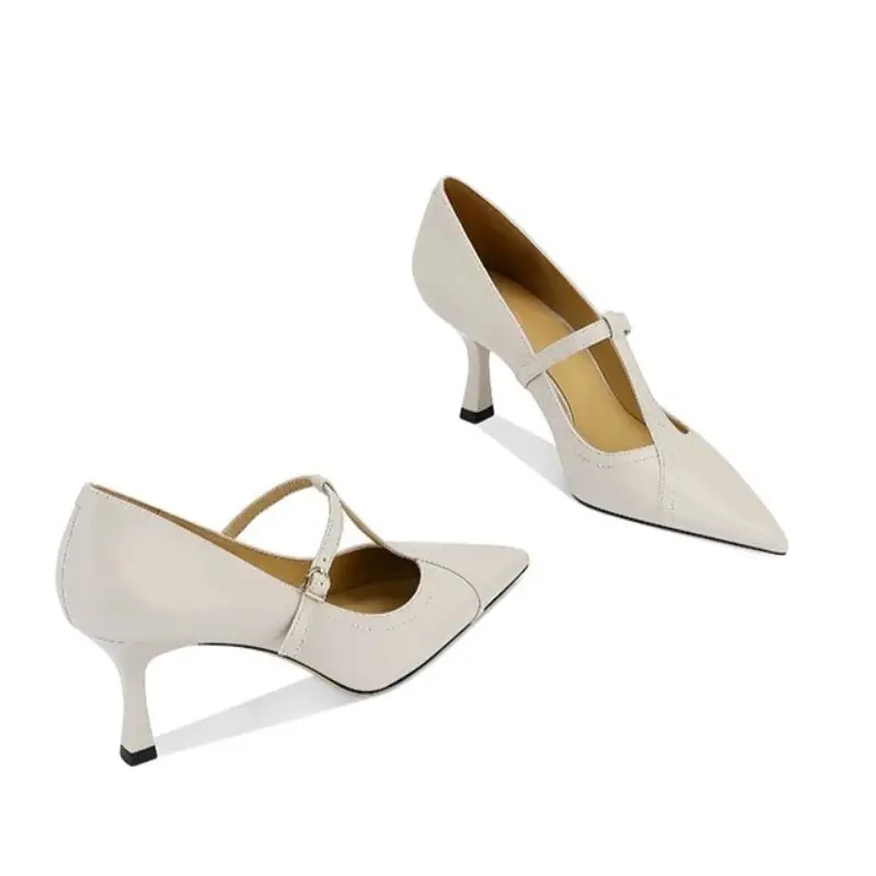 Temperament Stiletto Single Shoes Women's Autumn New Pointed Toe Shallow Mouth Splicing One Strap Non-slip High Heels