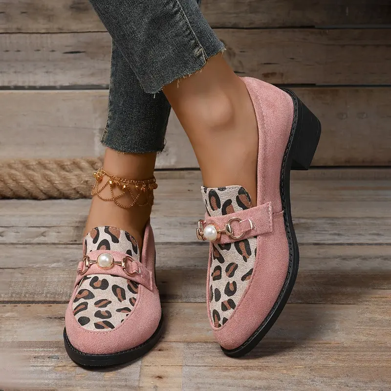 Autumn New Coarse Heel Shoes Women's Fashion Round Head Suede Metal Buckle Soft Sole Non-slip Low-top Shoes