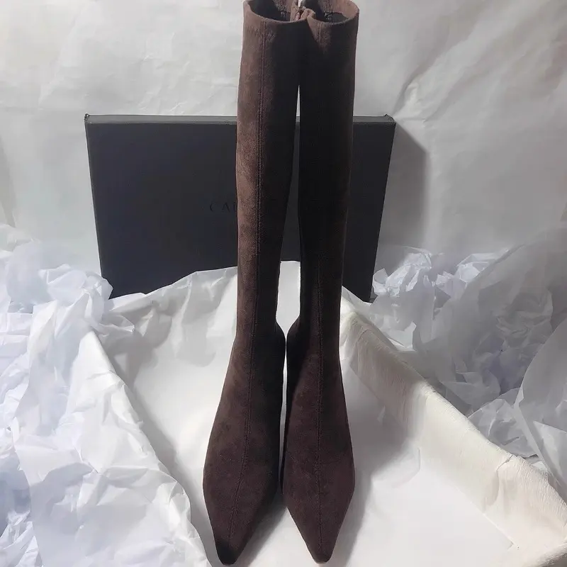 Women's Fashion Stiletto Cotton Boots Winter New Pointed Suede Side Zipper Anti-slip Wear-resistant Boots
