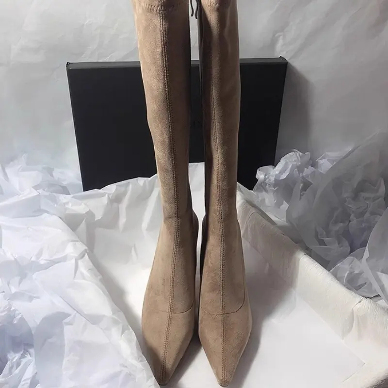 Women's Fashion Stiletto Cotton Boots Winter New Pointed Suede Side Zipper Anti-slip Wear-resistant Boots