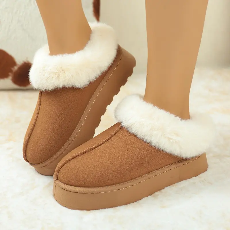 Platform Round Toe Wool Shoes Women's Outside Wear Autumn and Winter New Warm Fur Integrated Anti-slip Platform Snow Boots