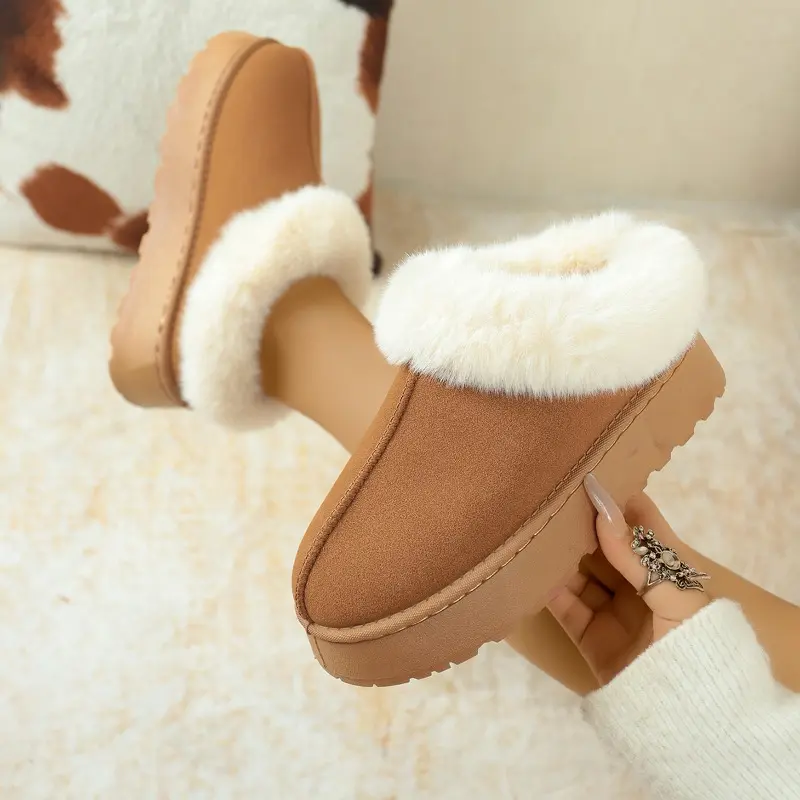 Platform Round Toe Wool Shoes Women's Outside Wear Autumn and Winter New Warm Fur Integrated Anti-slip Platform Snow Boots