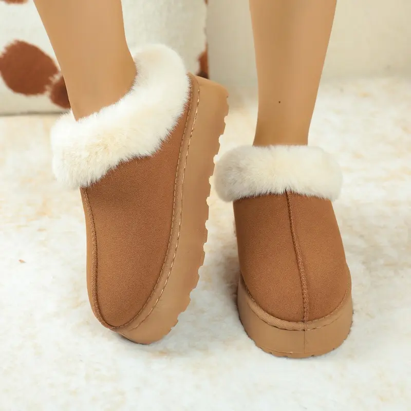 Platform Round Toe Wool Shoes Women's Outside Wear Autumn and Winter New Warm Fur Integrated Anti-slip Platform Snow Boots