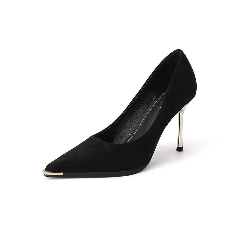 Women's Thin Heel Shoes Autumn New Metal Pointed Shallow Mouth Anti-slip Wear-resistant High Heels