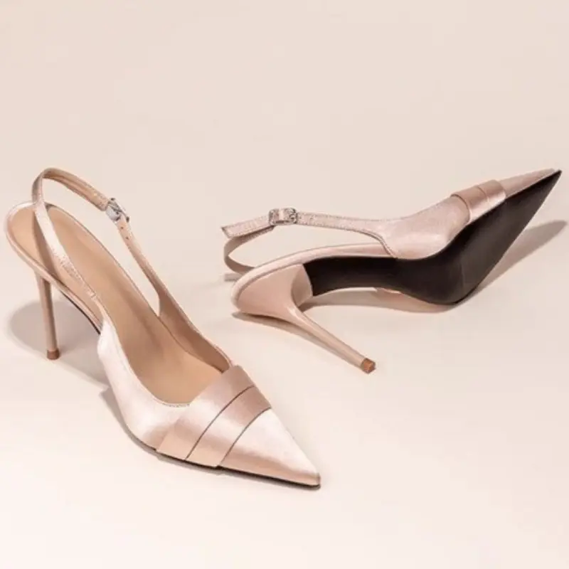 Spring New Baotou Sandals for Women Fashion Pointy Shallow Mouth Word with Anti-slip Wear-resistant Stiletto Heels