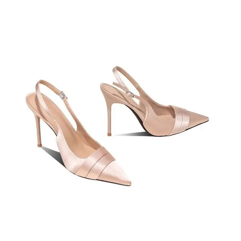 Spring New Baotou Sandals for Women Fashion Pointy Shallow Mouth Word with Anti-slip Wear-resistant Stiletto Heels