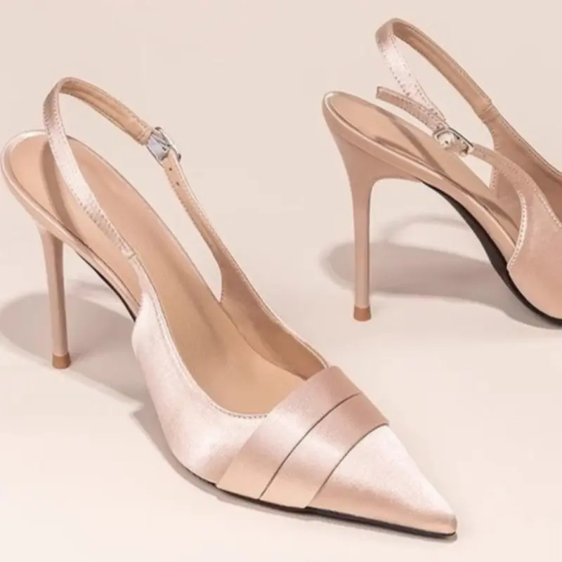 Spring New Baotou Sandals for Women Fashion Pointy Shallow Mouth Word with Anti-slip Wear-resistant Stiletto Heels