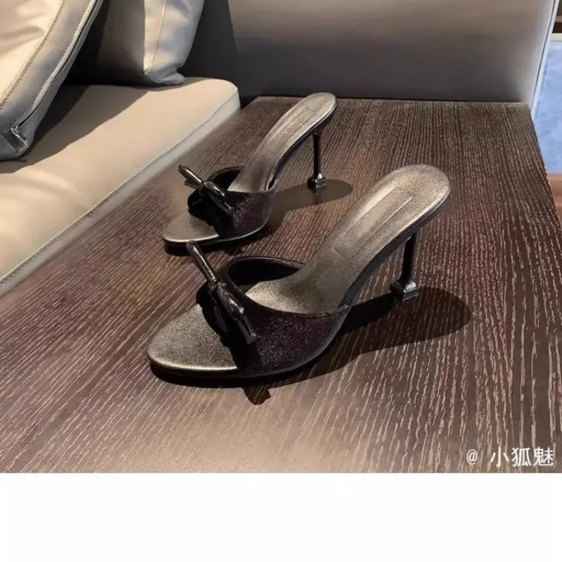 Summer New Sandals Women's Fashion Round Head Open Toe Butterfly Knot Anti-slip Wear-resistant High-heeled Slippers
