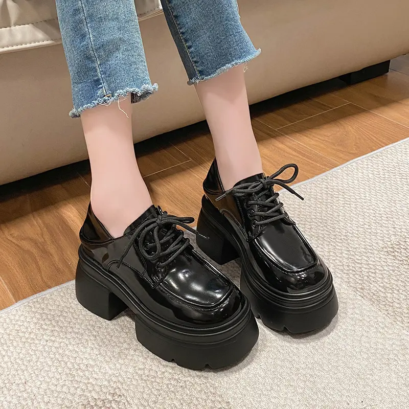 Autumn New Coarse Heel Shoes Women Fashion Round Head Front Strap Thick Sole Anti-slip Wear-resistant Low-top Shoes