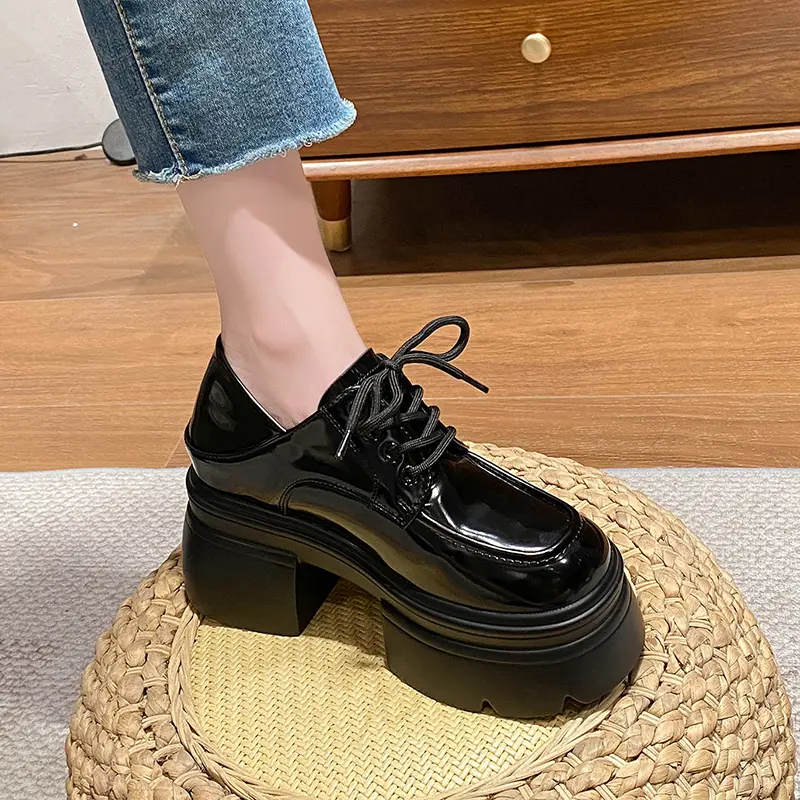 Autumn New Coarse Heel Shoes Women Fashion Round Head Front Strap Thick Sole Anti-slip Wear-resistant Low-top Shoes