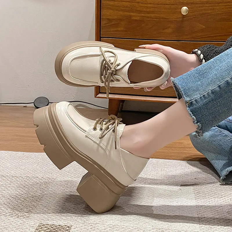 Autumn New Coarse Heel Shoes Women Fashion Round Head Front Strap Thick Sole Anti-slip Wear-resistant Low-top Shoes