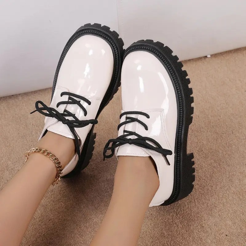 Women's Thick Heel Shoes Autumn New Round Head Deep Mouth Front Lacing After Zipper Thick Sole Non-slip Low Top Shoes