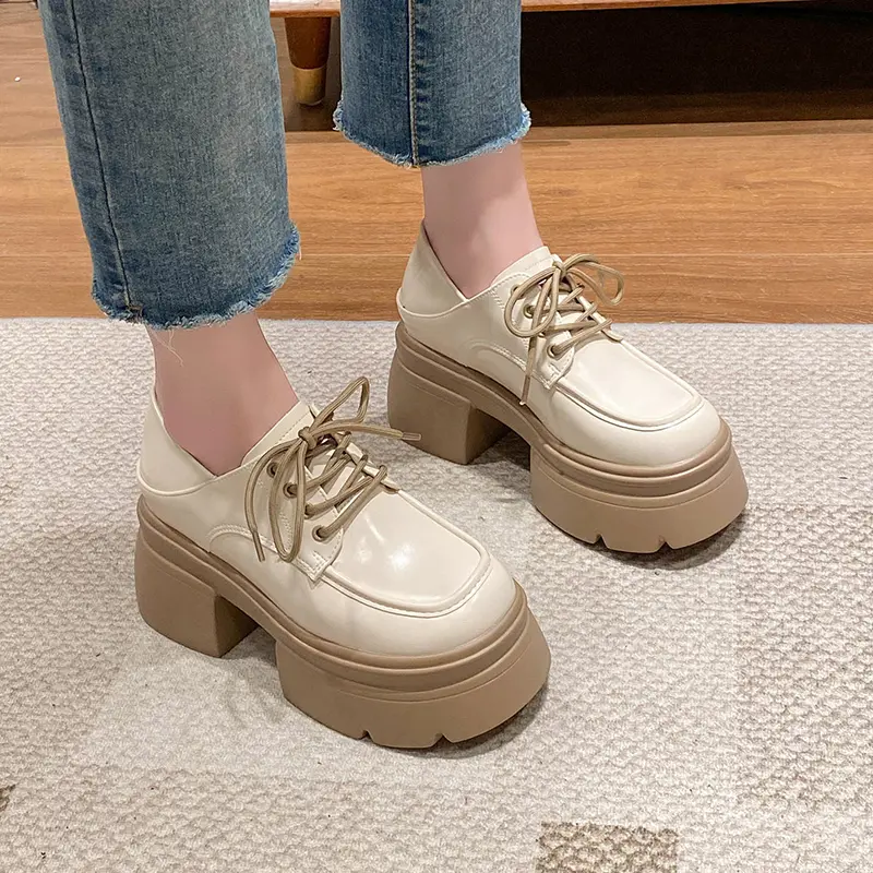 Autumn New Coarse Heel Shoes Women Fashion Round Head Front Strap Thick Sole Anti-slip Wear-resistant Low-top Shoes