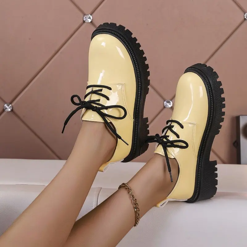 Women's Thick Heel Shoes Autumn New Round Head Deep Mouth Front Lacing After Zipper Thick Sole Non-slip Low Top Shoes