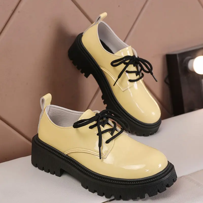 Women's Thick Heel Shoes Autumn New Round Head Deep Mouth Front Lacing After Zipper Thick Sole Non-slip Low Top Shoes