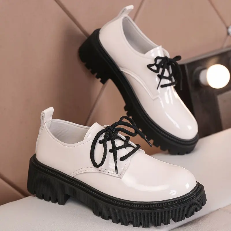 Women's Thick Heel Shoes Autumn New Round Head Deep Mouth Front Lacing After Zipper Thick Sole Non-slip Low Top Shoes