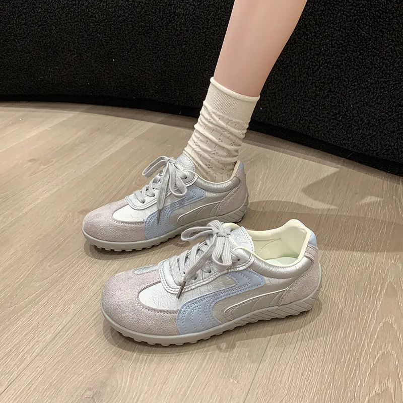 Casual Sneakers Autumn New Round Toe Colorblock Front Lace-Up Soft Sole Non-Slip Wear-Resistant Flat Single Shoes