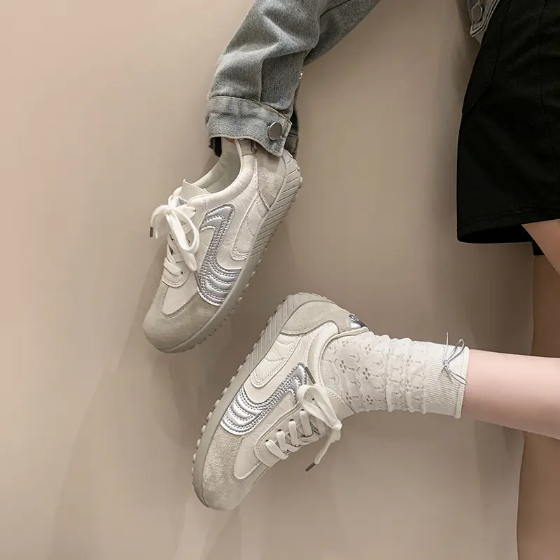 Casual Sneakers Autumn New Round Toe Colorblock Front Lace-Up Soft Sole Non-Slip Wear-Resistant Flat Single Shoes