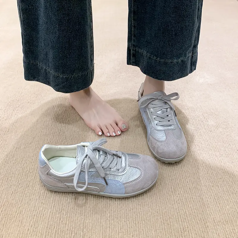 Casual Sneakers Autumn New Round Toe Colorblock Front Lace-Up Soft Sole Non-Slip Wear-Resistant Flat Single Shoes