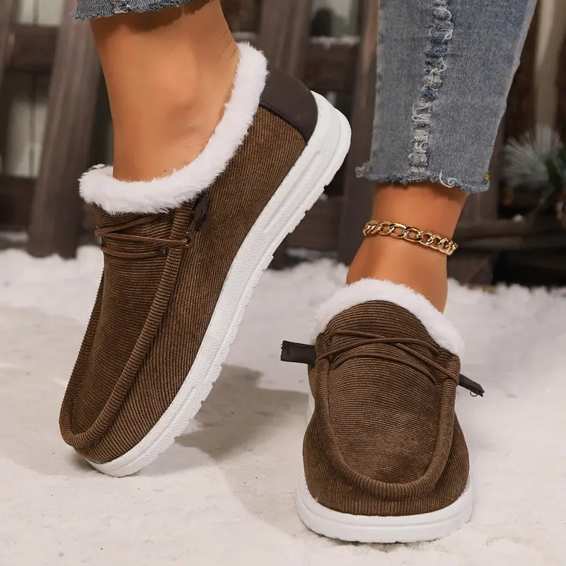 Flat Cotton Boots Women's Fashion Round Toe Suede Front Lace-up Soft Sole Anti-slip Wear-resistant Low-top Boots