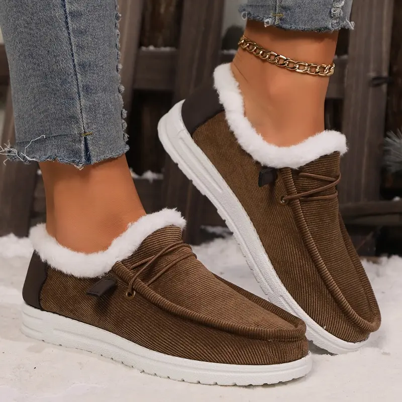 Flat Cotton Boots Women's Fashion Round Toe Suede Front Lace-up Soft Sole Anti-slip Wear-resistant Low-top Boots