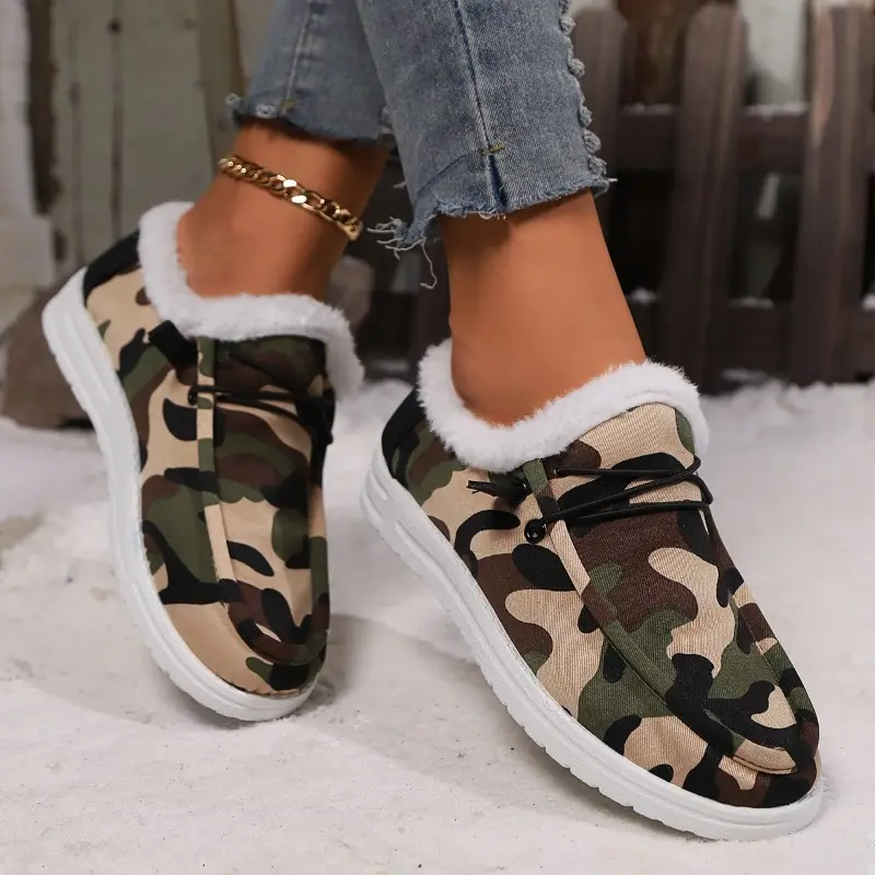 Flat Cotton Boots Women's Fashion Round Toe Suede Front Lace-up Soft Sole Anti-slip Wear-resistant Low-top Boots