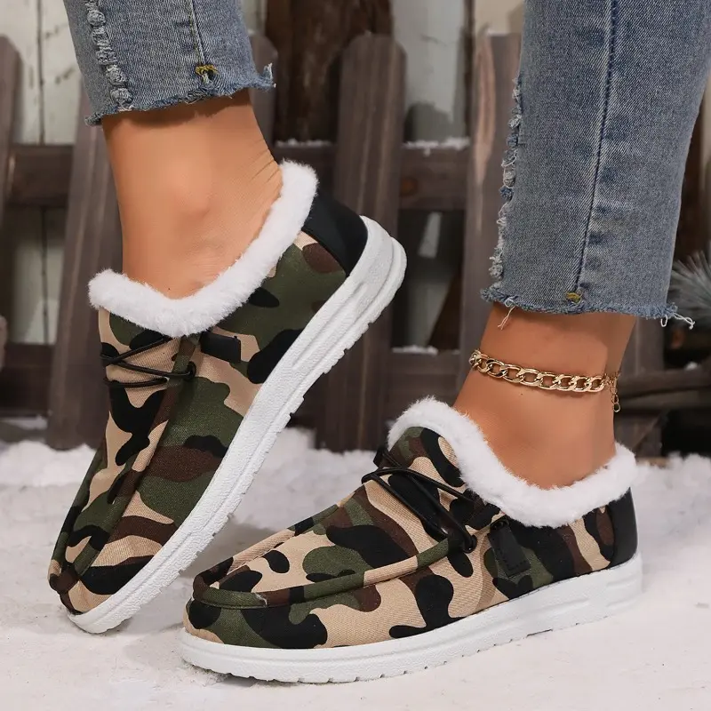Flat Cotton Boots Women's Fashion Round Toe Suede Front Lace-up Soft Sole Anti-slip Wear-resistant Low-top Boots