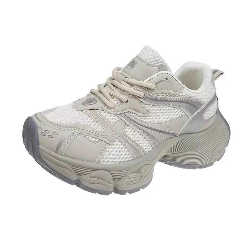 Sports Shoes Spring and Autumn New Round Head Splicing Mesh Cloth Front Strap Thick Sole Anti-slip Wear-resistant Single Shoes
